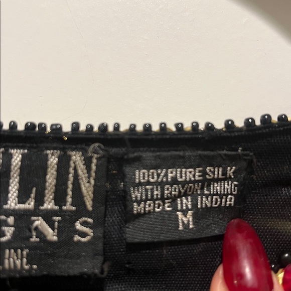 Vintage Beaded Jacket capelet Black Gold Jakelin Design Silk 80s cape blazer - Picture 5 of 13